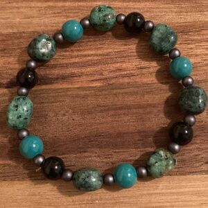 Handmade Green and Black Stone Beaded Bracelet